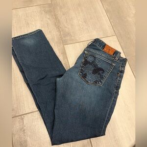Lucky Brand Dark Blue Straight Leg Jeans with embroidery
